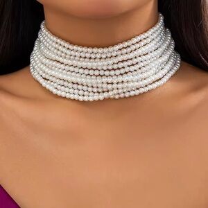 Vintage Multi-Strand White Pearl Choker Necklace